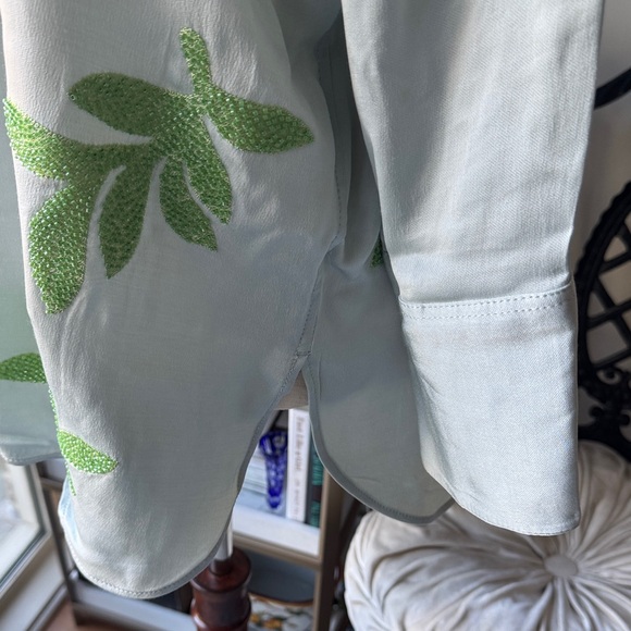 Zara Shirt and pants with Green beaded Leaf Design - Picture 4 of 12